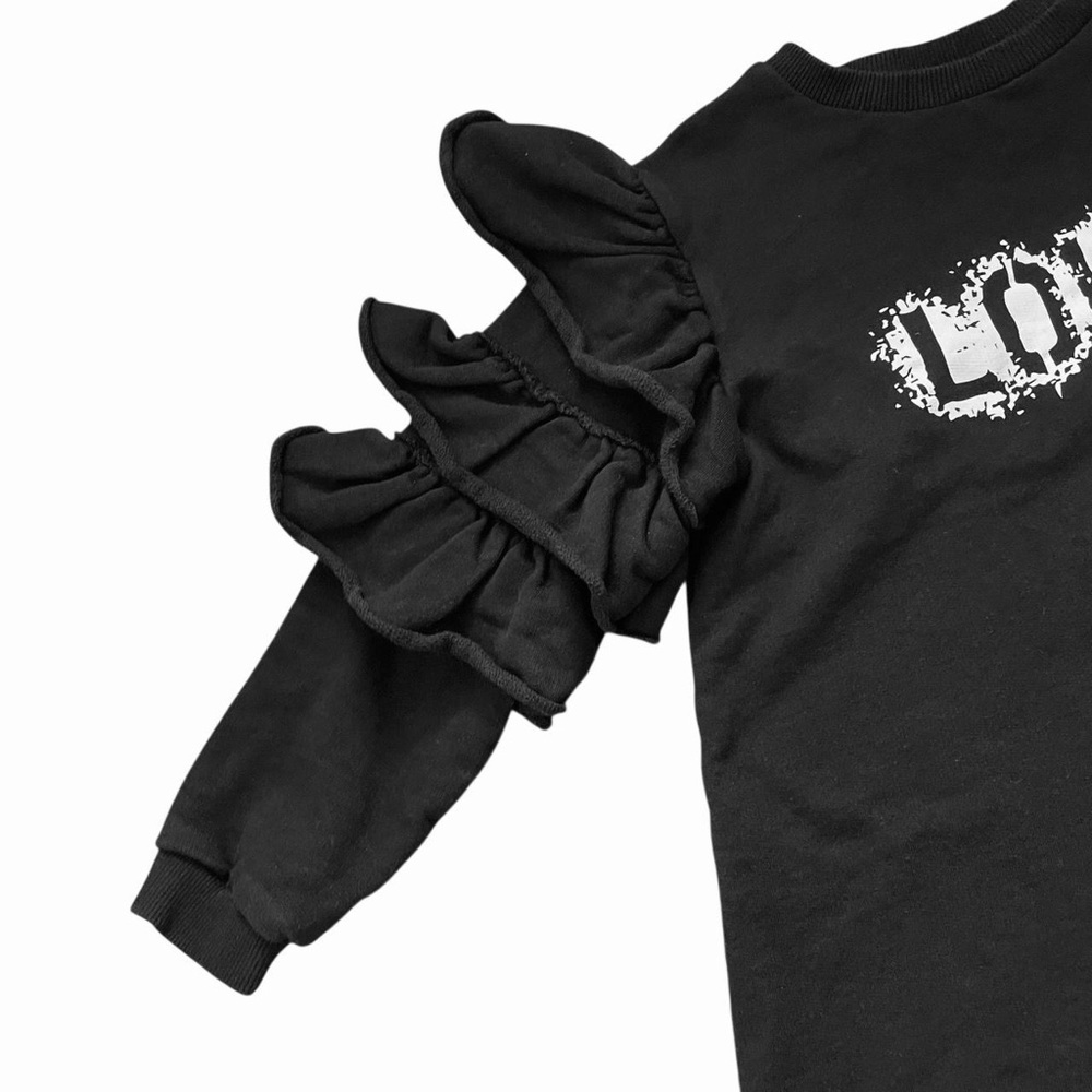 Loud Apparel Sweet Black Sweatshirt Dress Loose Fit Size 12 Ruffle Long Sleeve - Picture 4 of 12